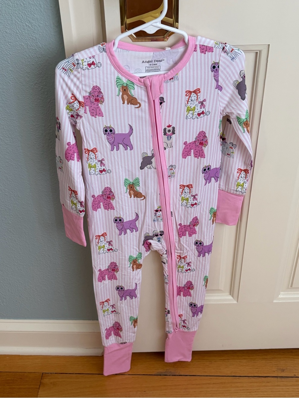 NWT Angel Dear Bamboo Pink Puppy Dog Print Zipper Convertible Foot Pajama 18-24M